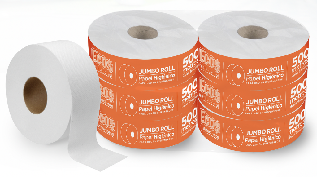 Papel higiénico jumbo roll blanco ECOS 500mts HS 6x1